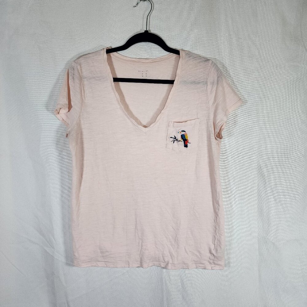 A New Day Pink Embroidered Bird Shirt Cotton Size XL